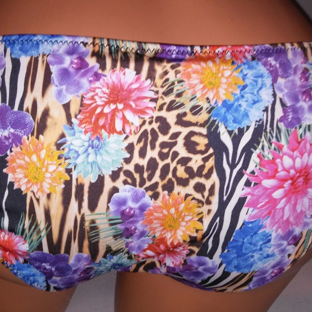 H&M Swim Bikini Bottom Size 12 String Floral Animal Print Tie up New
